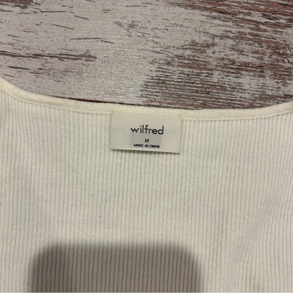 Wilfred by Aritzia Cream Sweetheart Neckline Longsleeve Top Ribbed Size Medium - Picture 3 of 9